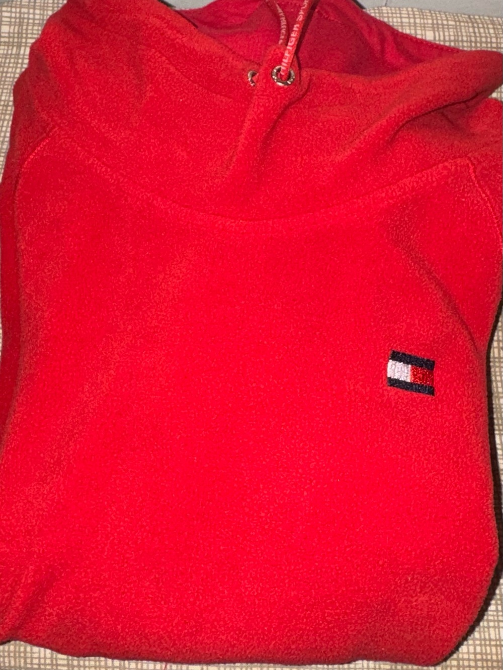 Tommy Hilfiger Red Crewneck Fleece Pullover with Logo